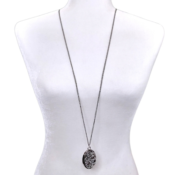 Long Geode Pendant Unbranded Black Metallic Chain Statement Necklace - Picture 2 of 8